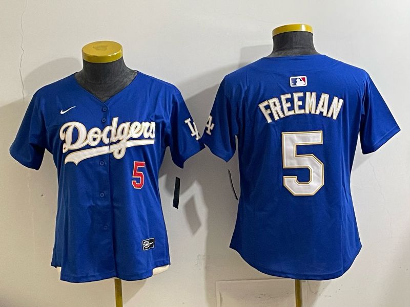 Women 2026 Los Angeles Dodgers #5 Freeman Blue Game Nike MLB Jersey 001->women mlb jersey->Women Jersey